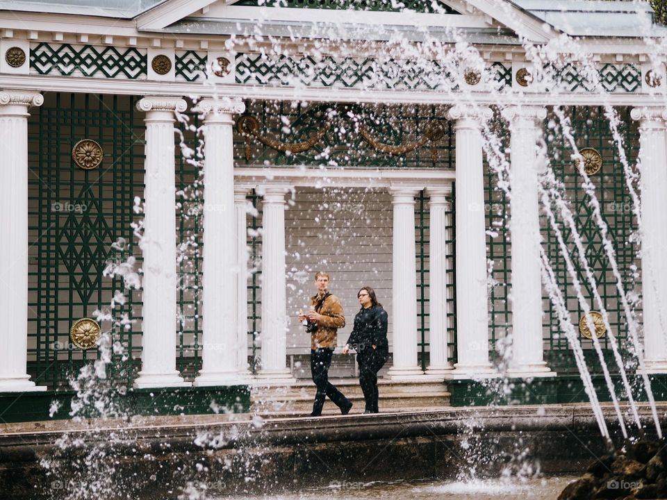 Fountains in city, Petersburg, Russia 