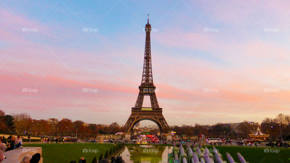 The Eiffel tower at sunset,Paris,France