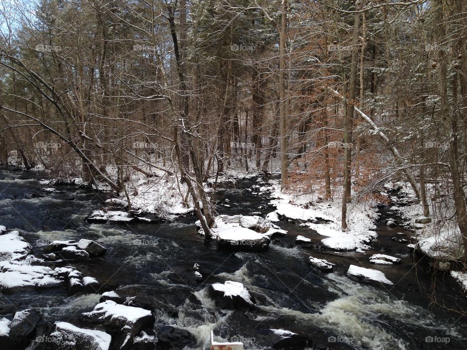 Winter's Creek. Beautiful creek with a layer of snow, perfect view.