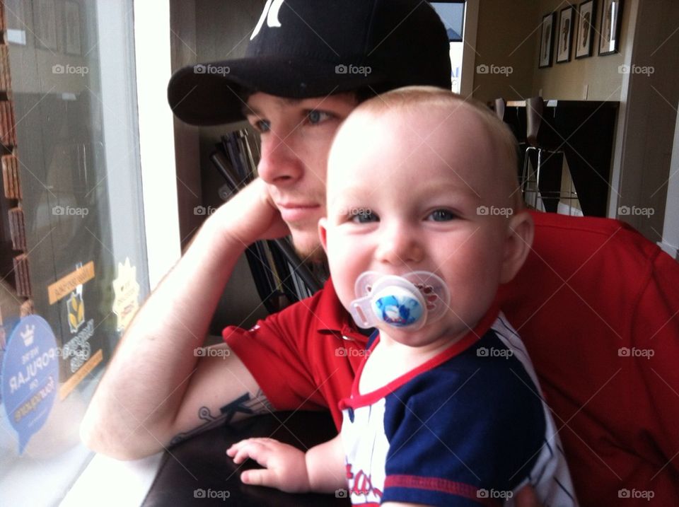 My husband and son at the local coffee shop