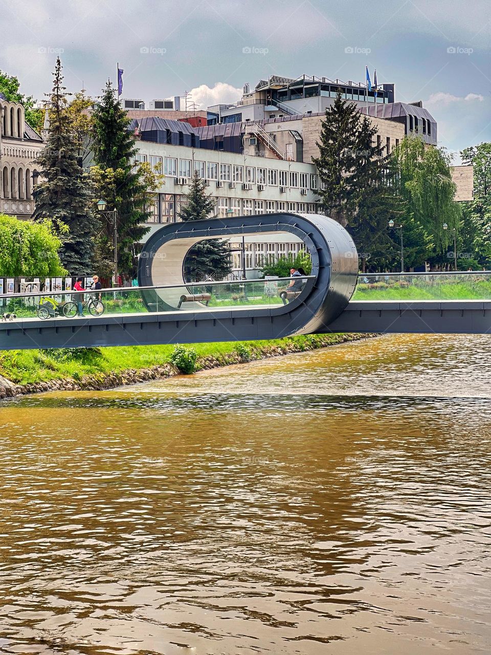 Twisted bridge on the river Miljacka