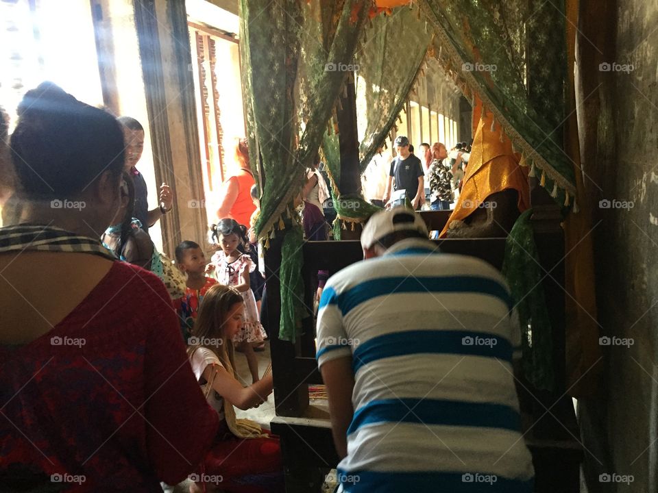 Buddhist Prayers at Angkor Waat in Cambodia. 