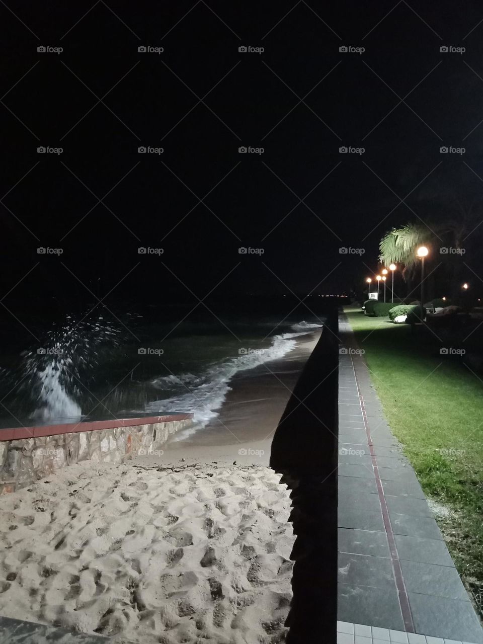 Sandy beach at night