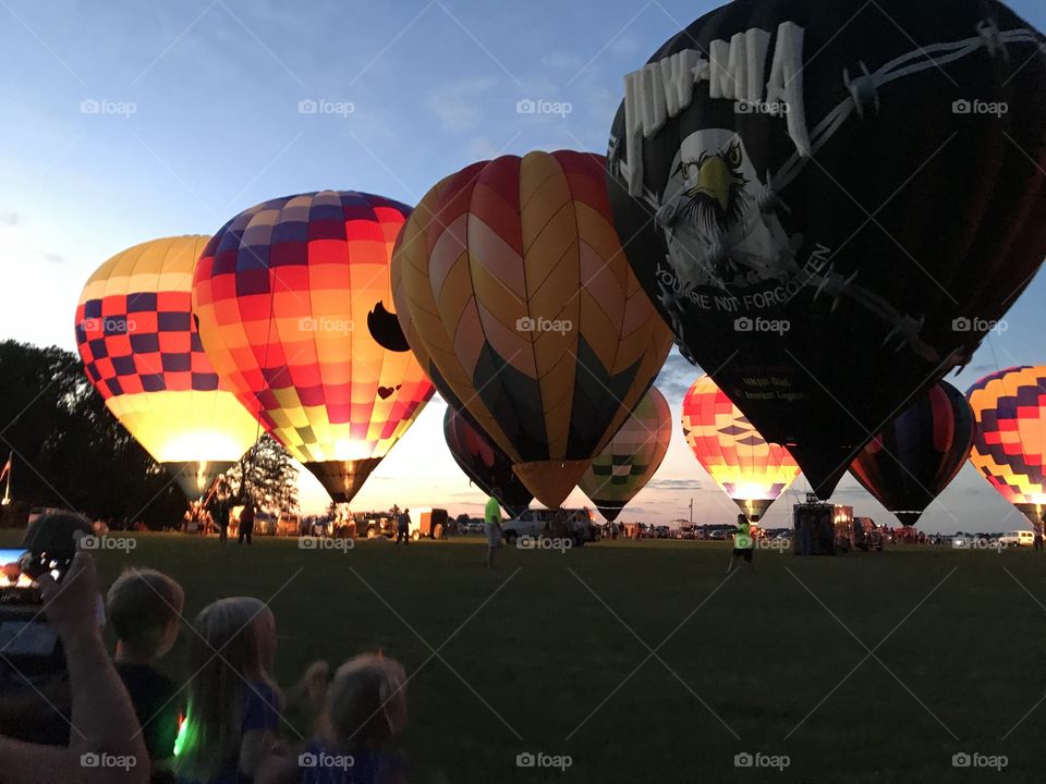 Hot air balloons glow