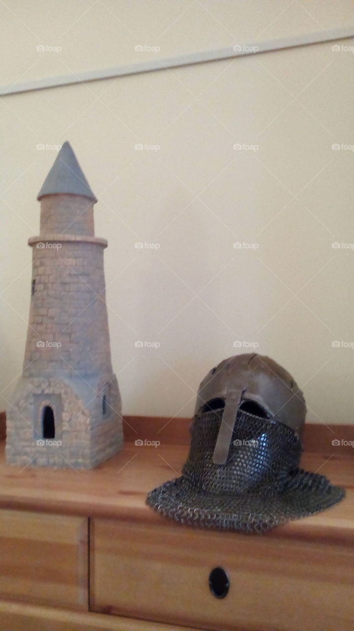 Tower and knight's helmet in museum of Kazan