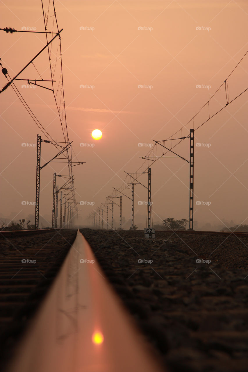 Railway track and sunrise