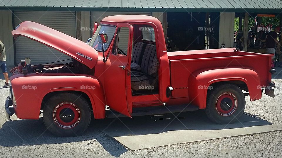 1950s red Ford pickup truck