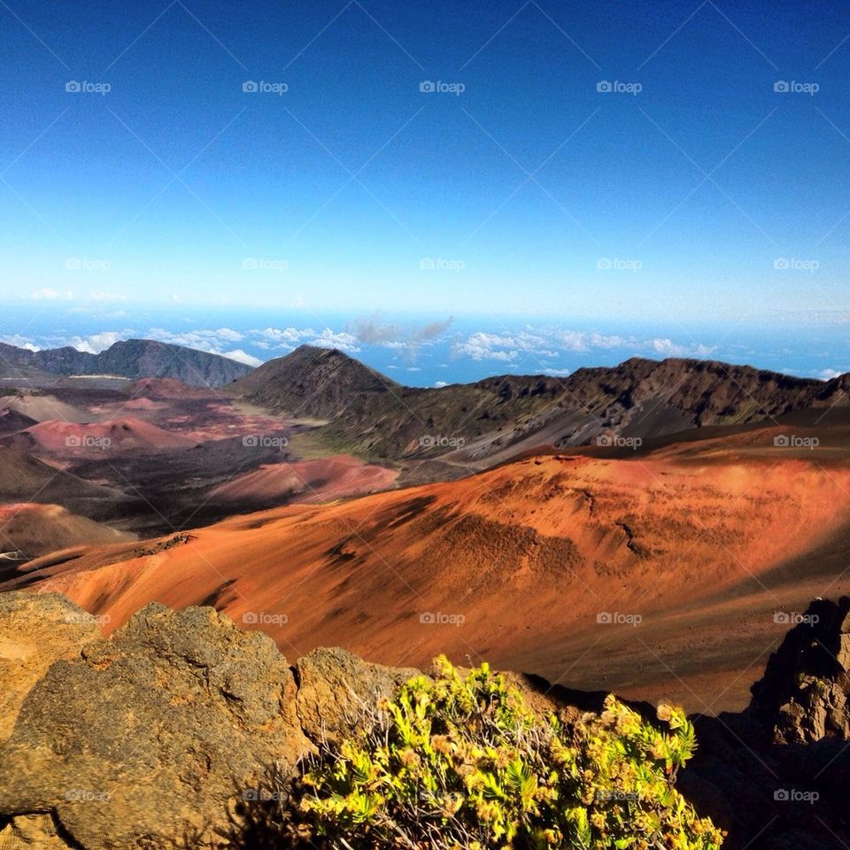 Scenic view of volcanic landscape in Hawaii
