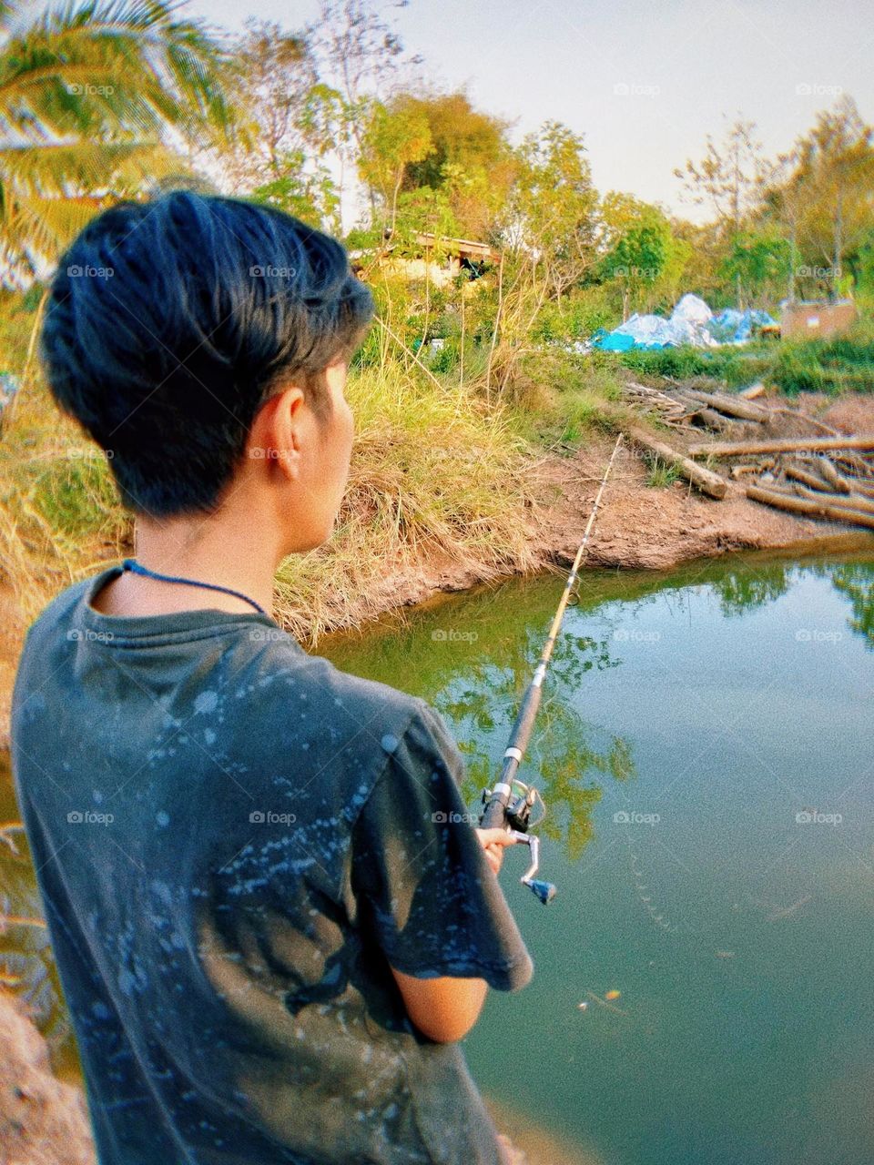 My boyfriend is fishing.