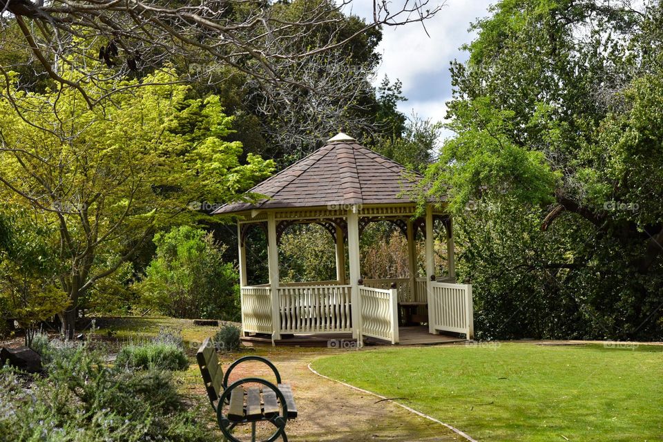 A gazebo in the park.