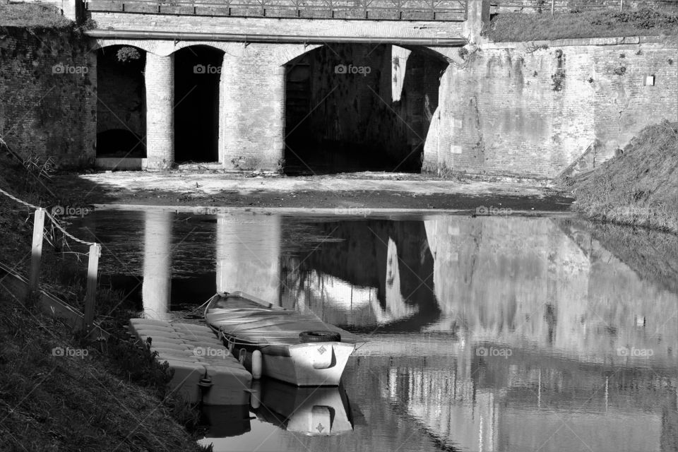 Medieval architecture, river water, Italy