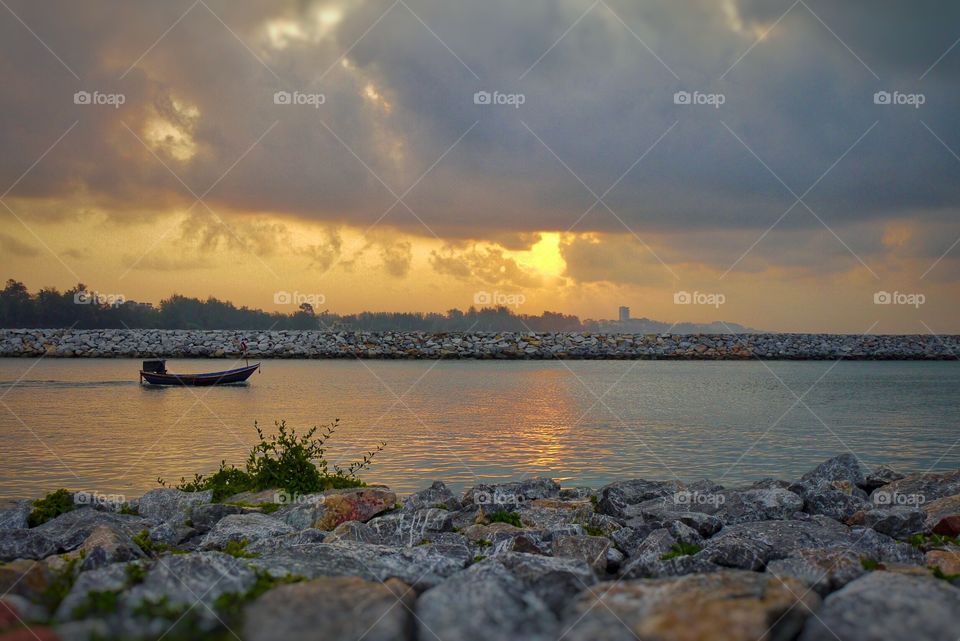 Boat in the morning sunrise