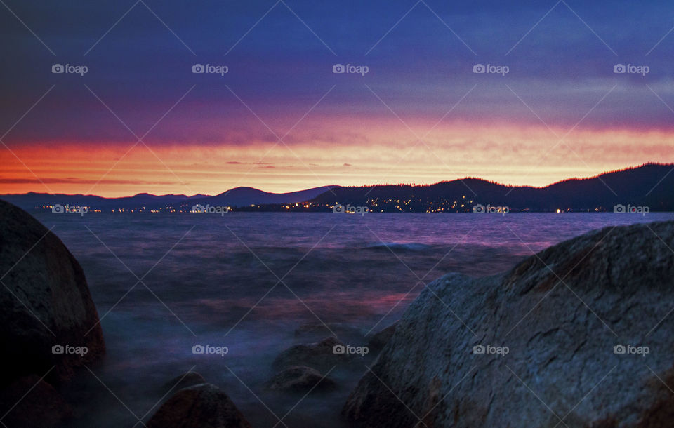 Long exposure of Lake Tahoe California during sunset 
