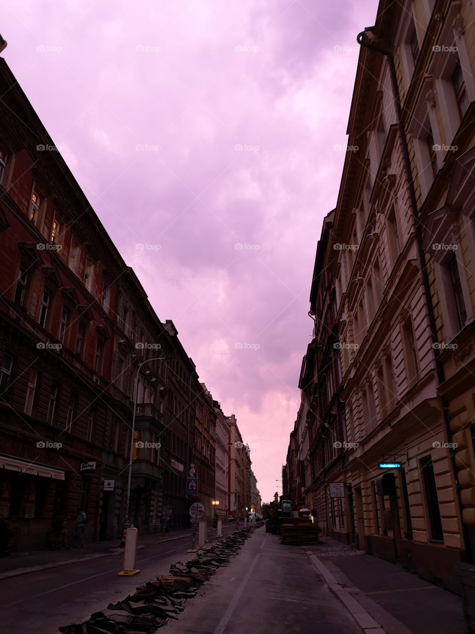 Pink beautiful sky in Prague
