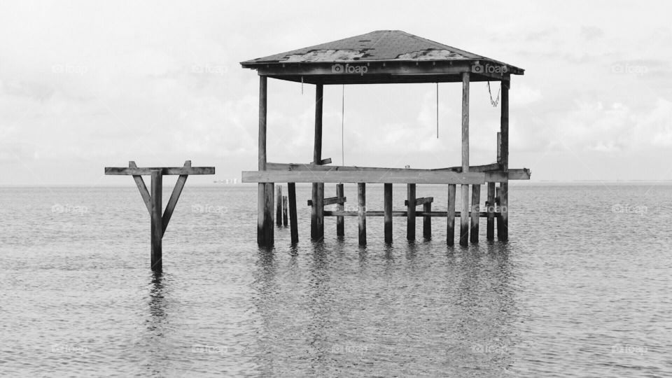 Black and white weather and rustic boat house