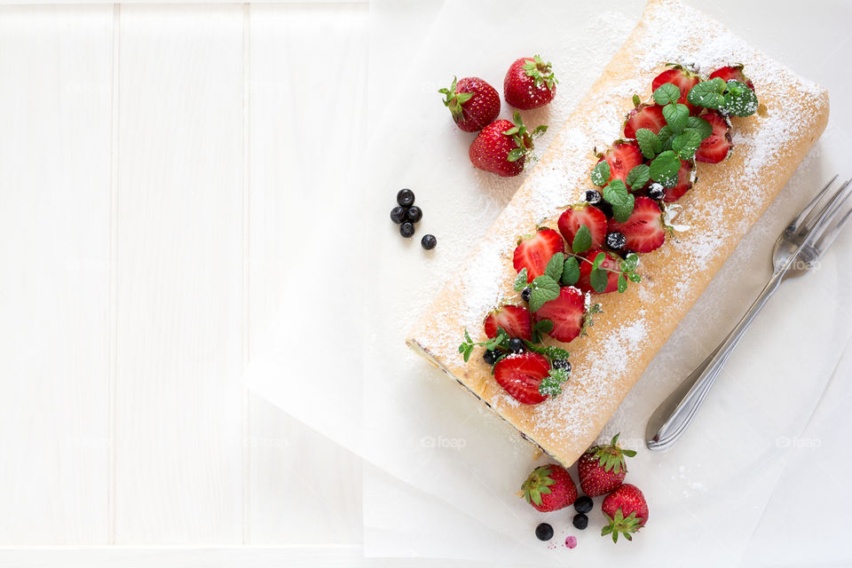 Homemade blueberry roll cake