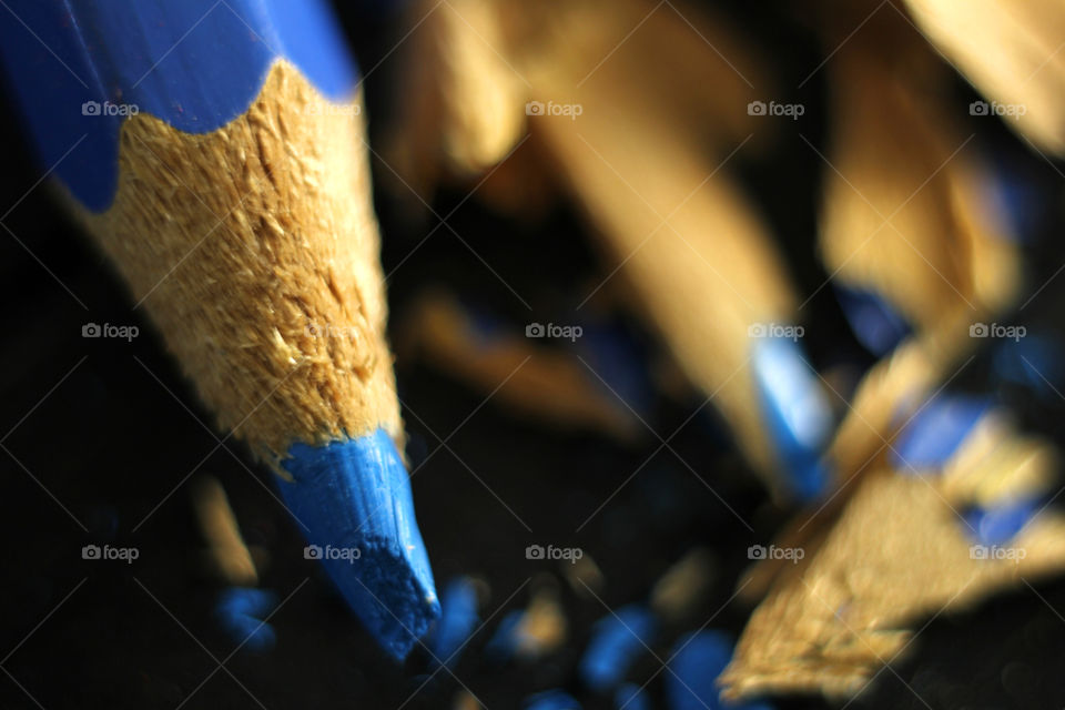 Blue color pencil, macro