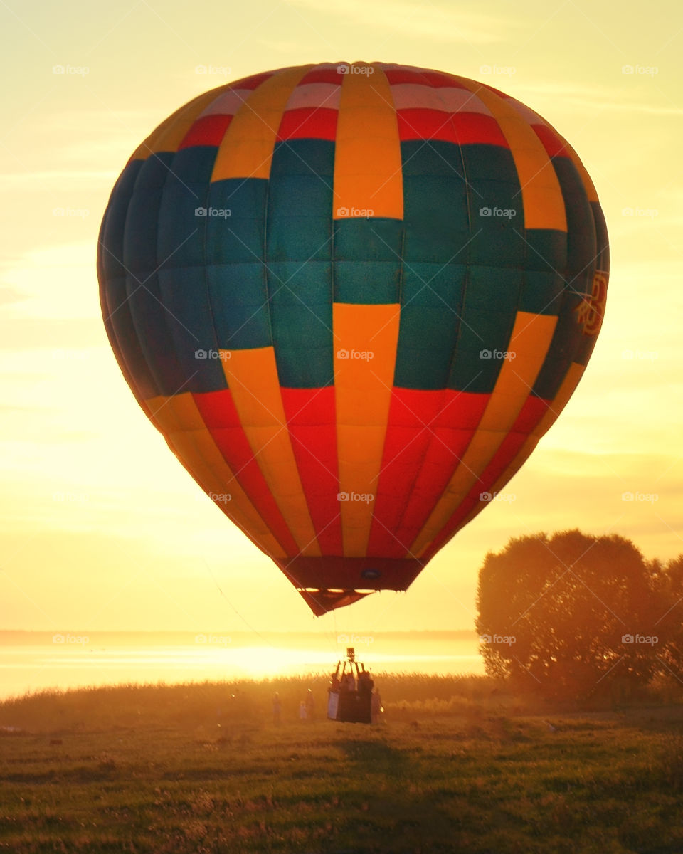 View of a hot air balloons during sunset