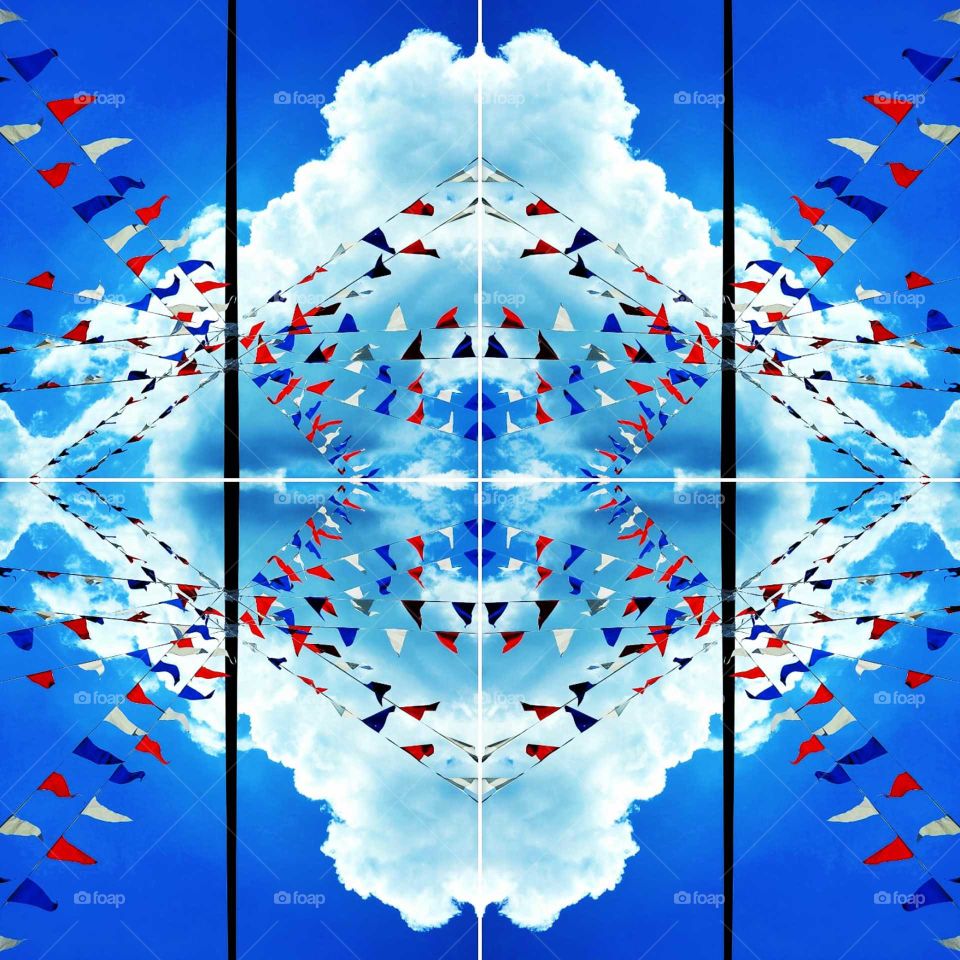 flags over a parking lot