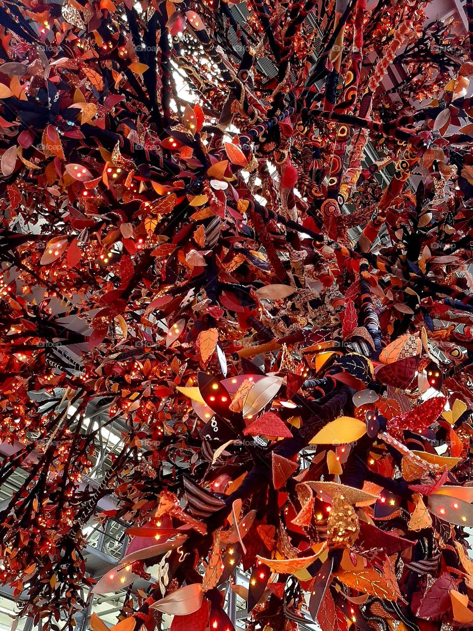 Tree in Autumn colours made with diverse cloth