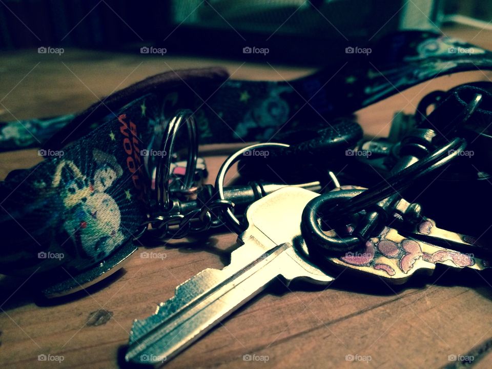 Keys. Pile of keys and lanyard