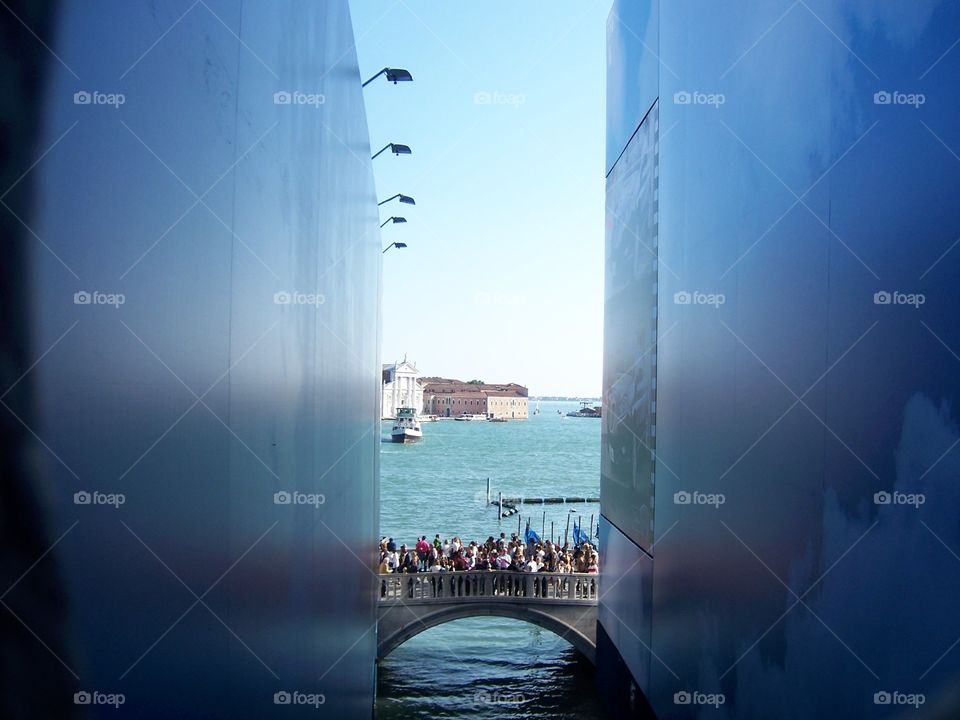 View from prison of bridge of tears, Venice, Italy 