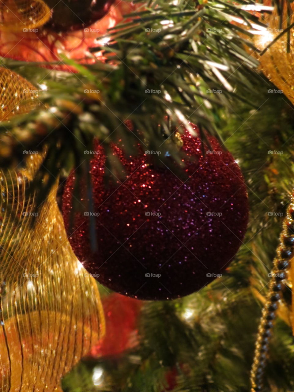 Christmas bulb on a tree.