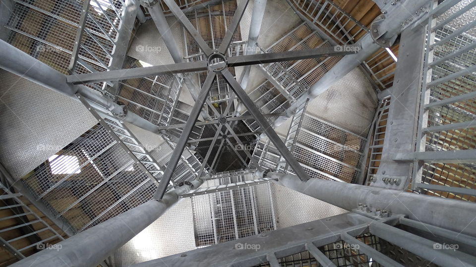 Steel stairs inside the tower