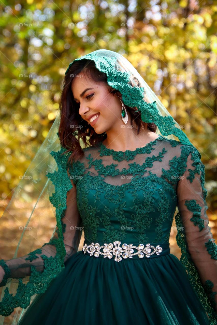 Beautiful Afghani woman in green