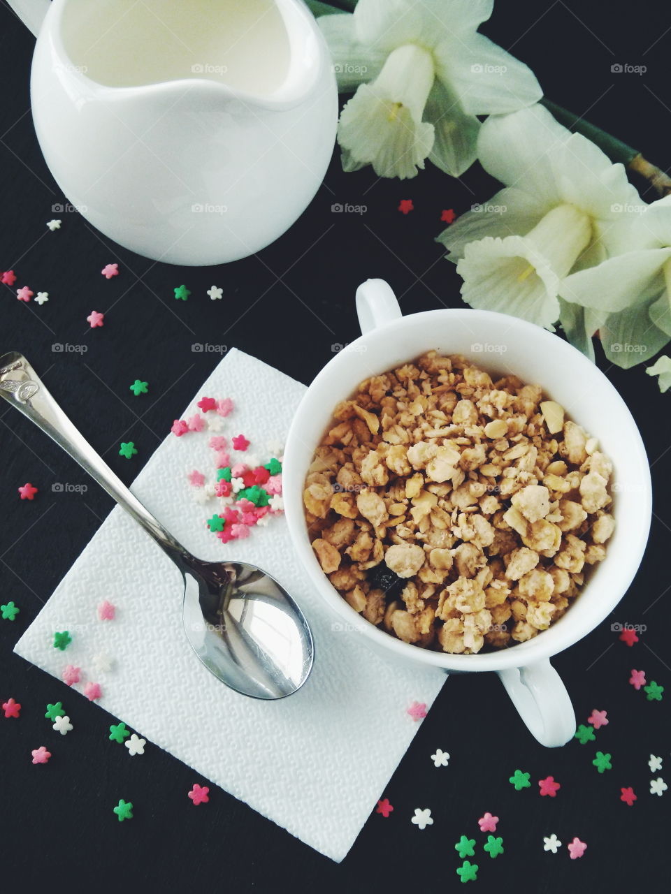 Healthy breakfast. Healthy breakfast on black background