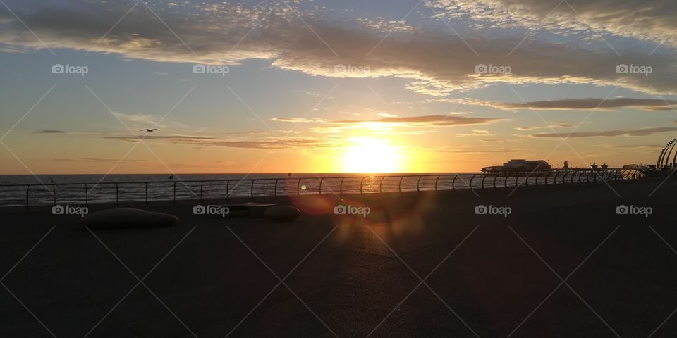 Exquisite sunset on the Golden Mile of Blackpool, England