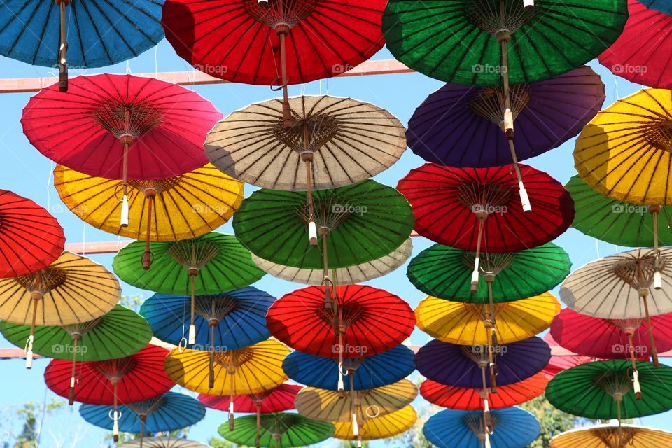 Colorful umbrella in the sky