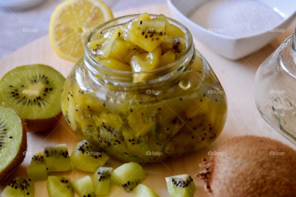 Jar of homemade kiwi jam