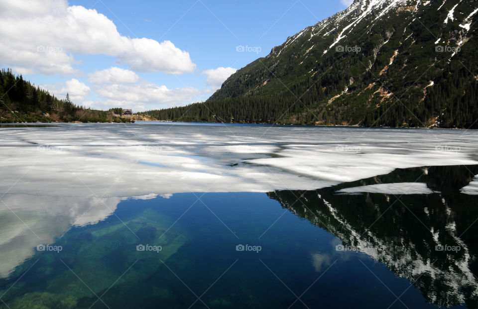 Ice floating on lake