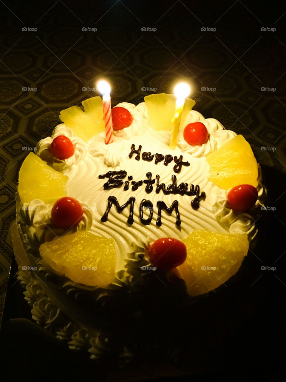 Happy Birthday MOM. Pineapple Fruit Cake. Party & Celebration