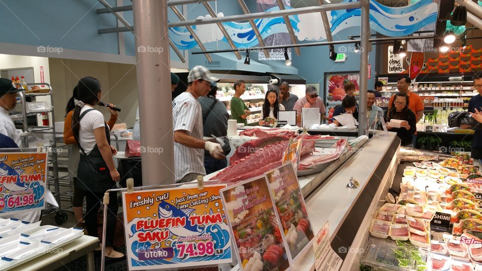 Tuna cutting ceremony. happen to be at japanese store and experience fresh tuna for the first time