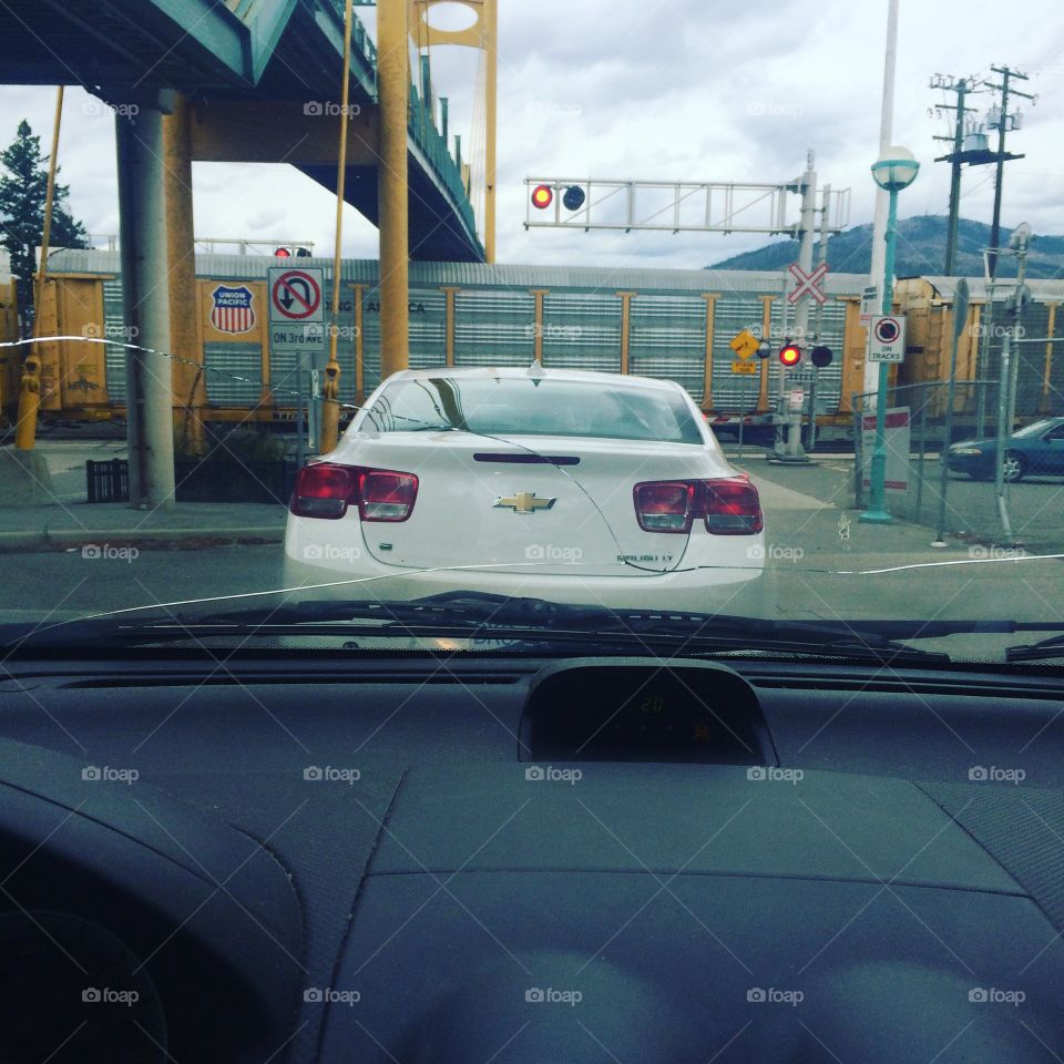 Stuck in traffic behind a train! 