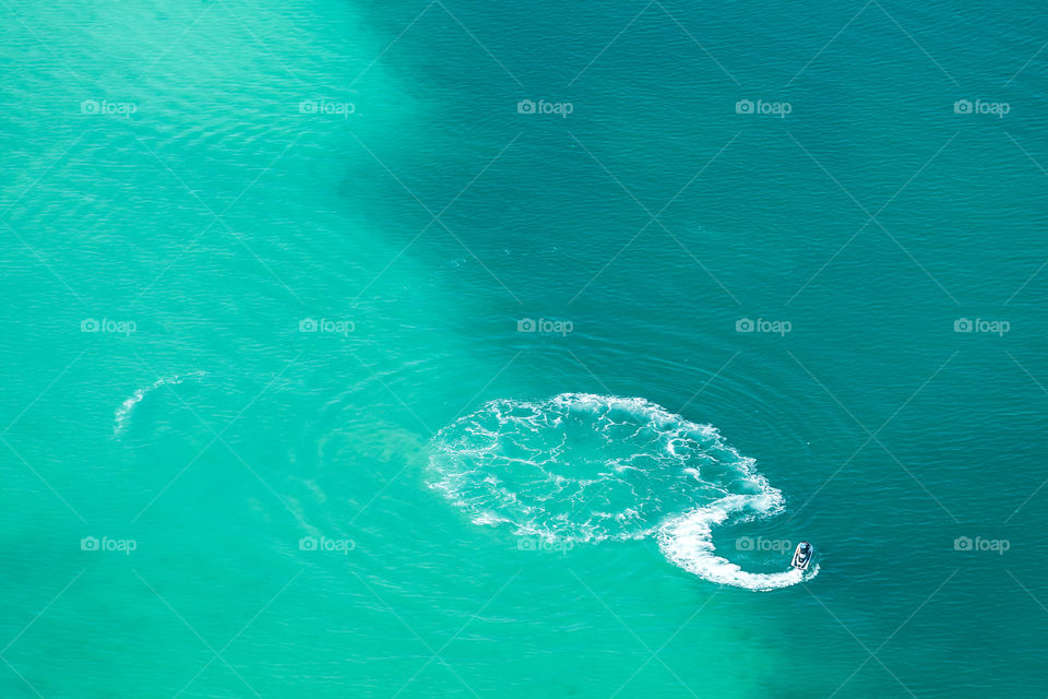 Jet ski in the sea, aerial view, travel concept, summer vacation