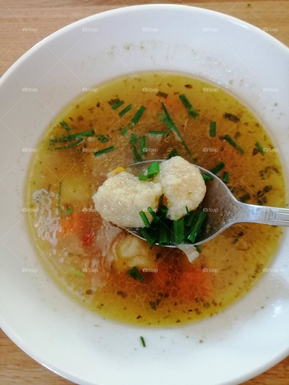 Noodle soup with künudels, Austrian soup.