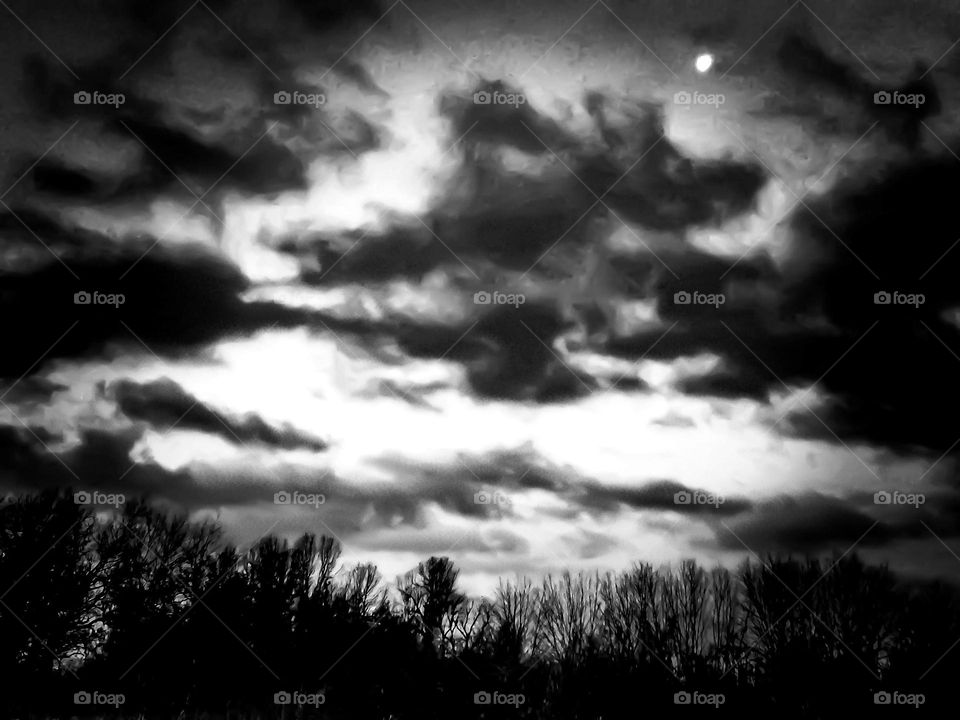 black and white cloudy day