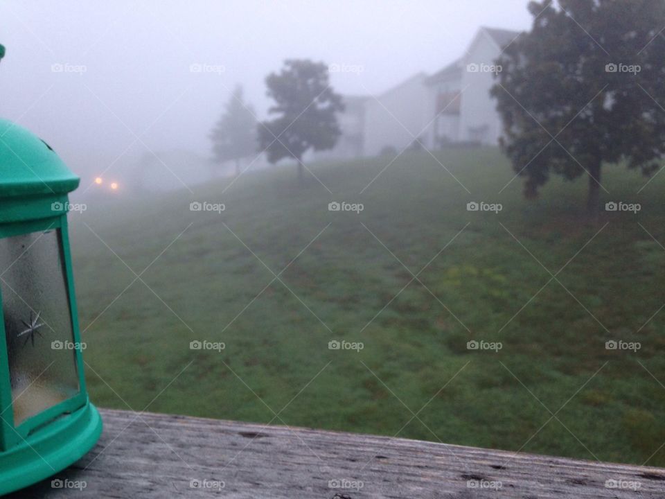 Foggy morning, teal lantern