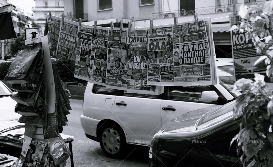 Newspaper shop in Athens, Greece