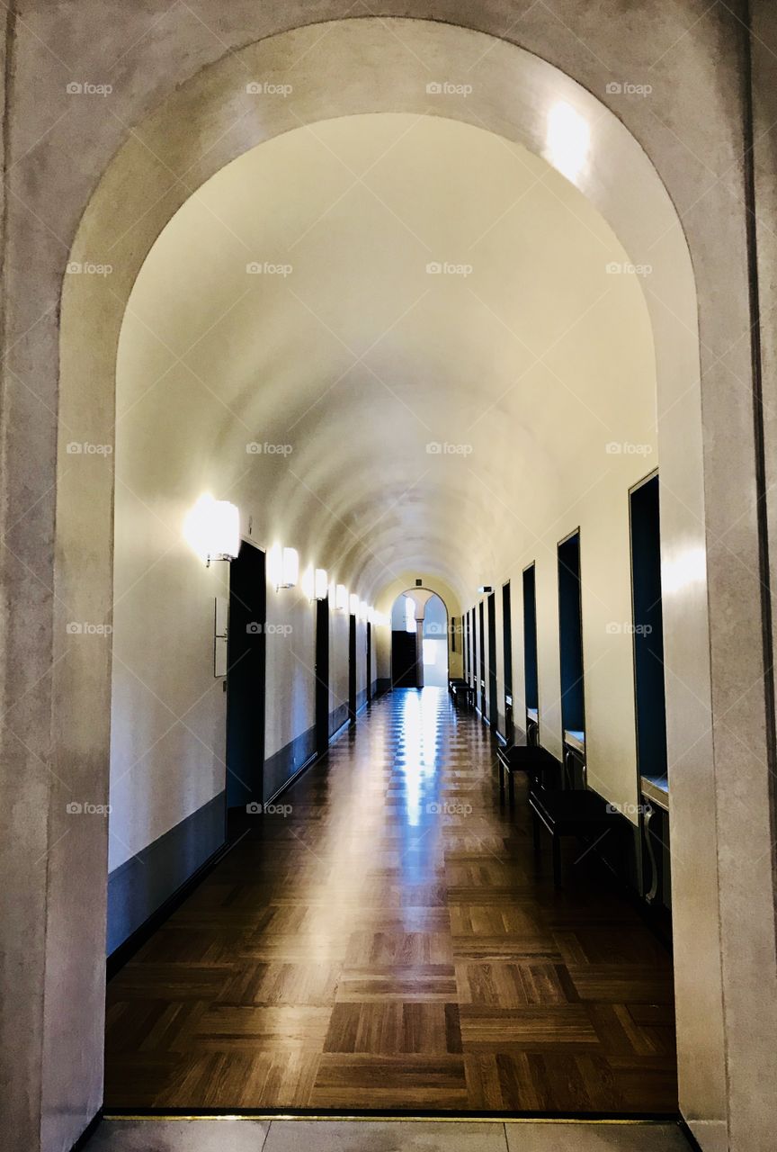 A corridor with Doors