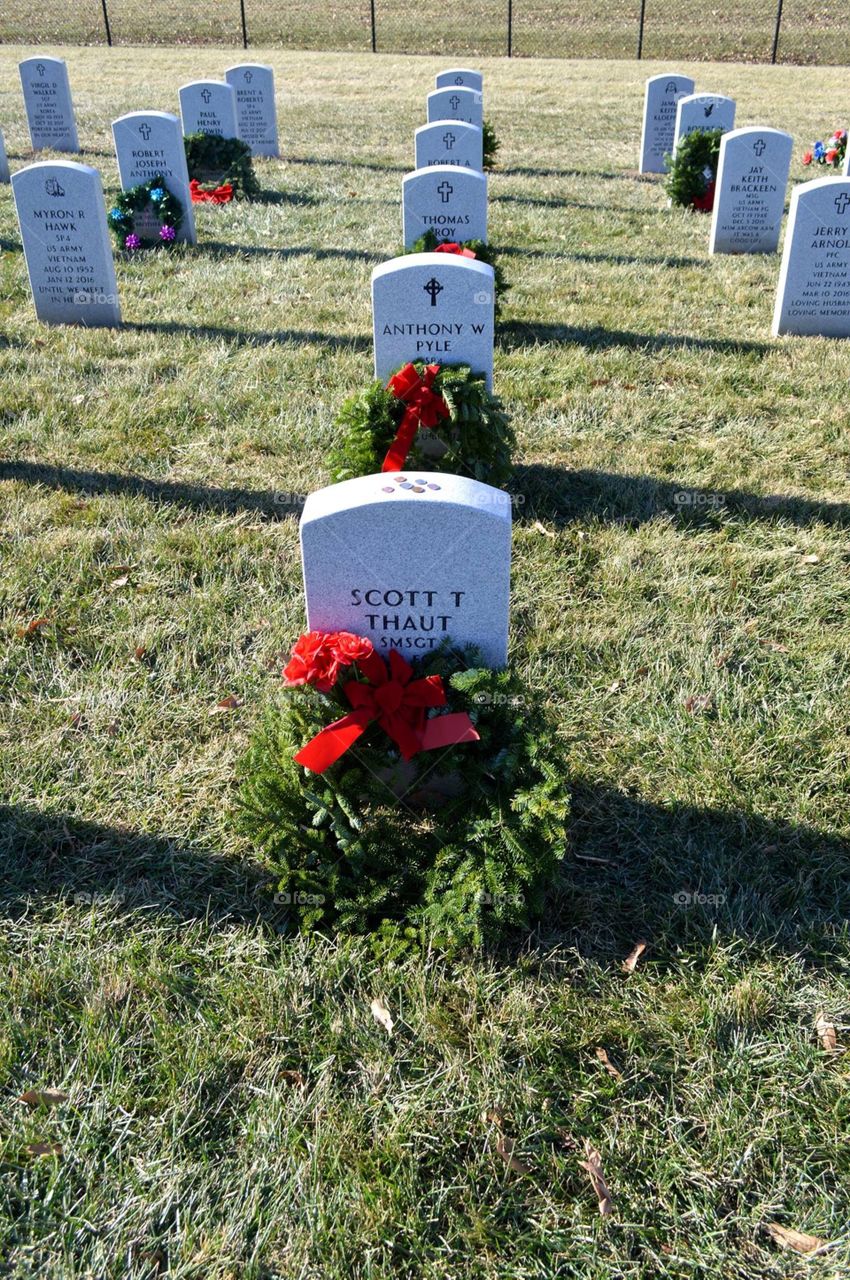 More than 700 wreaths were placed at headstones located at Missouri Veterans Cemetery in Higginsville as part of the annual Wreaths Across America event Dec. 16, 2017. 
