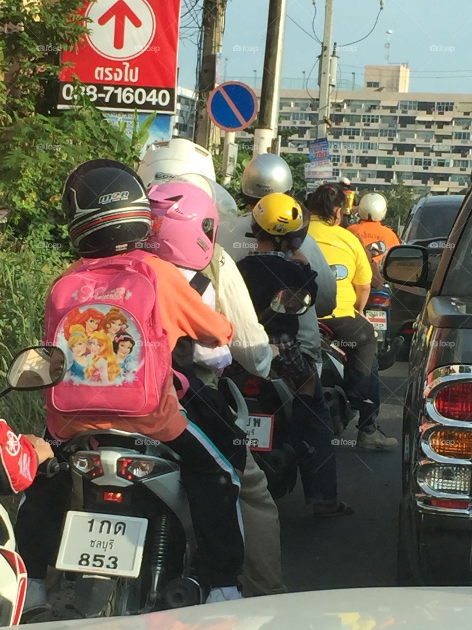 Morning traffic. Motor scooter traffic in Pattaya, Thailand