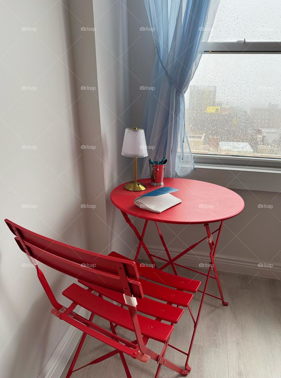 Writing corner on a rainy day