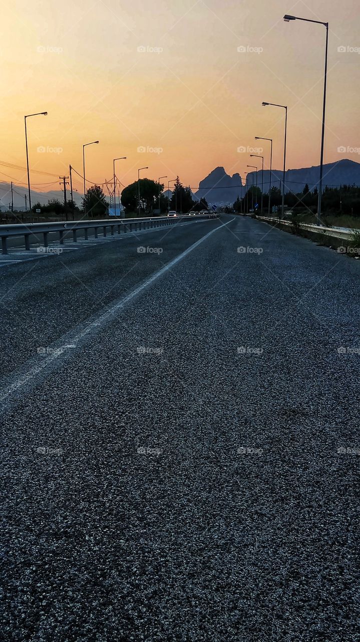 Driving to Kalabaka on an eerie road while the sun is setting...