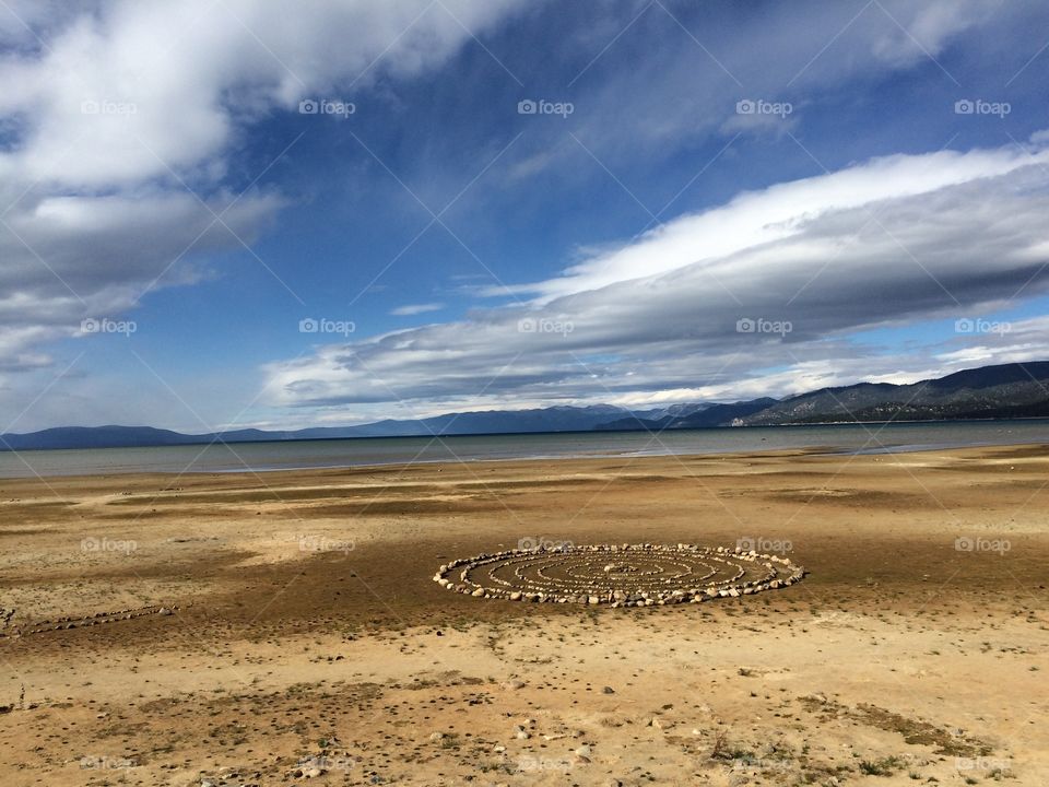 Stones arrange in circle on landscape