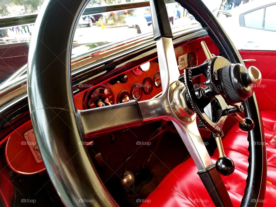 red classic car interior