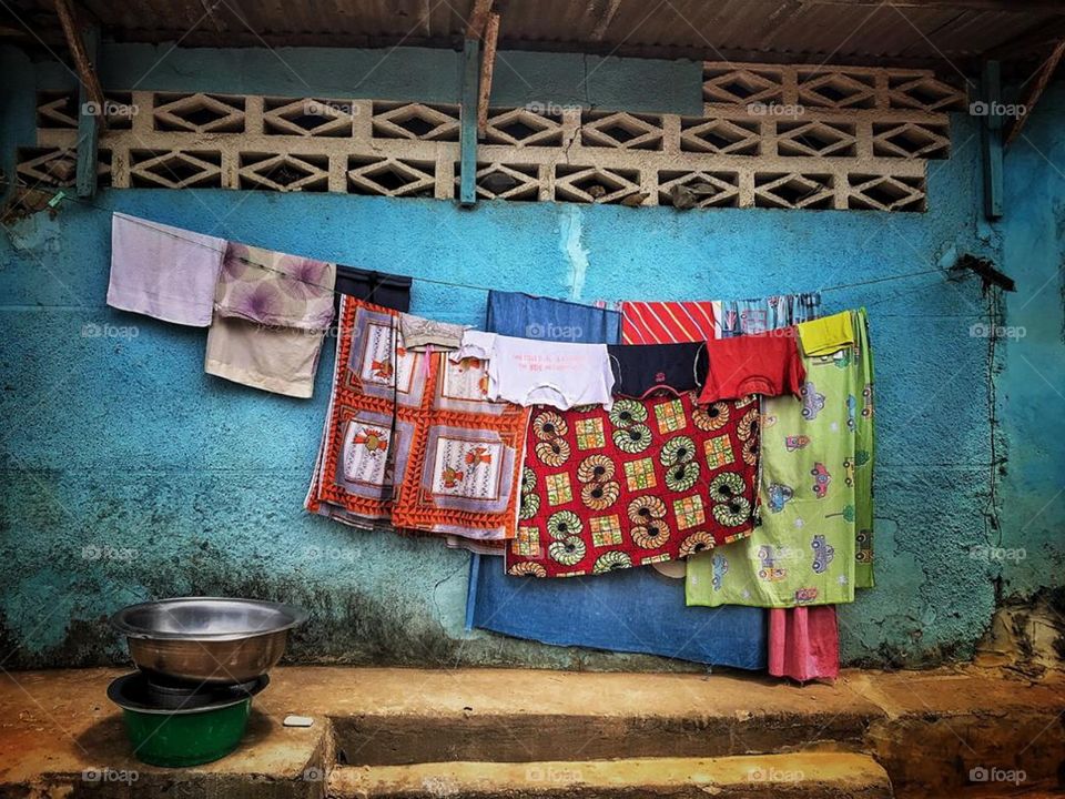 Drying clothes in Abidjan, Africa.